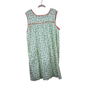 Vtg Green Orange Floral A-line Sheath Shift Sleeveless Lounge Mumu House Dress